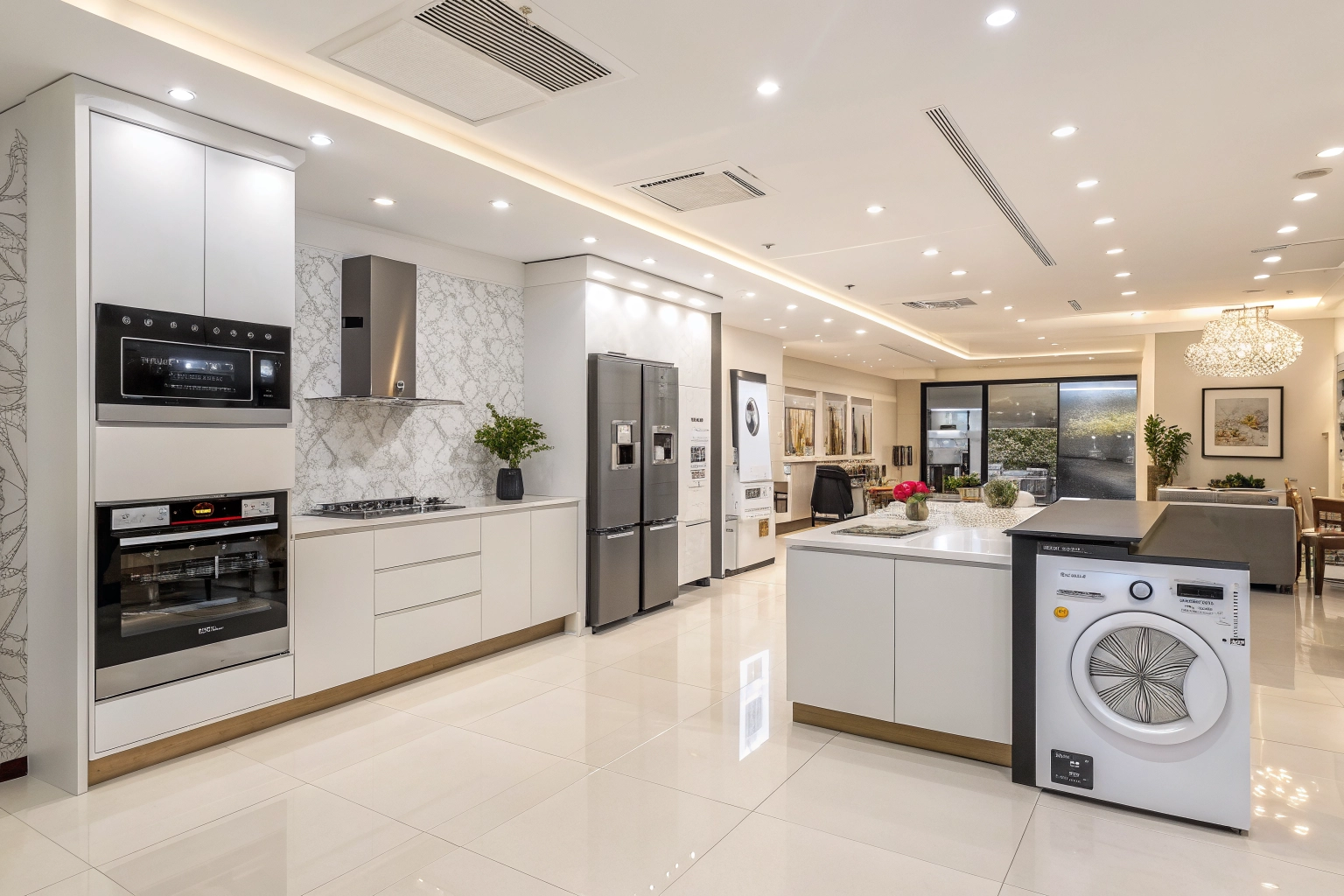 Modern showroom interior with branding visuals for Westa Home Ghana